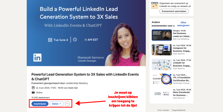 Evenement Inschrijven Linkedin Outreach