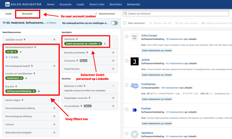 Account zoeken Linkedin Outreach