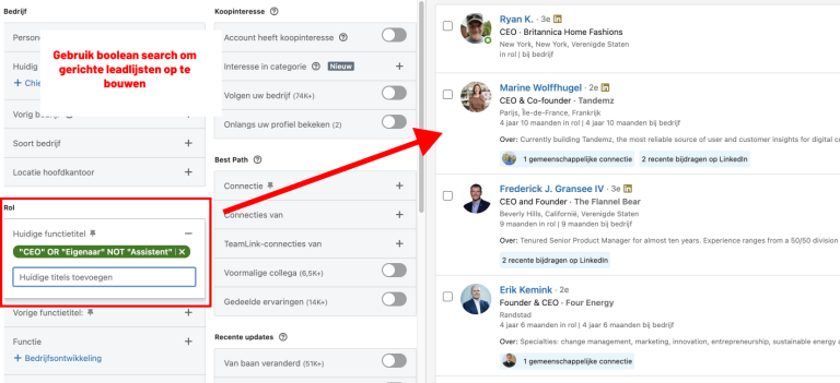 Gebruik Boolean search LinkedIn Outreach